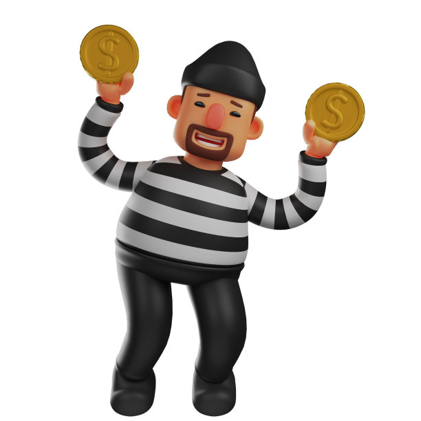 3D小偷卡通人物飞行与金币图片下载
