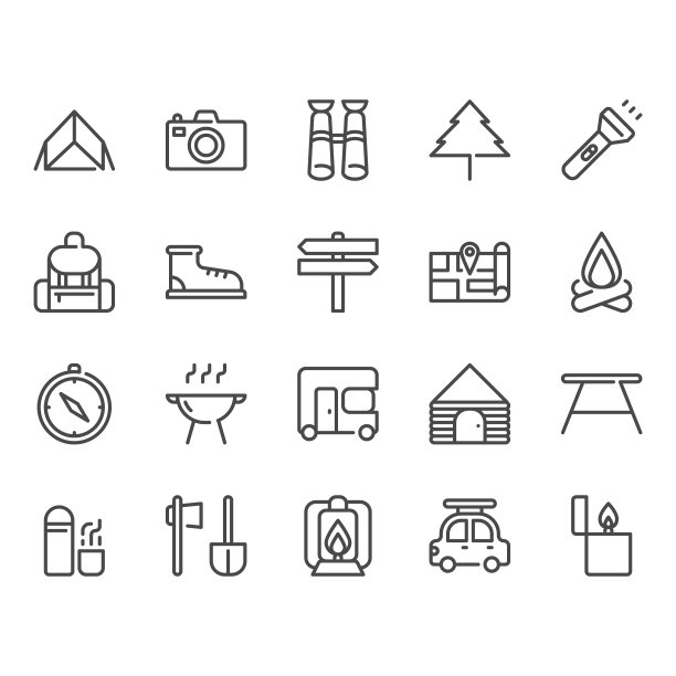 露营和旅游相关的图标集图片下载