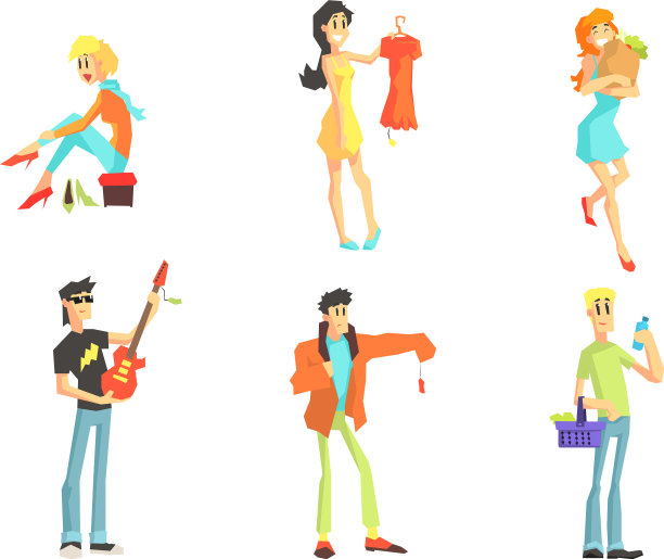 购物的人们设置微笑的年轻男女图片下载