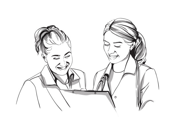 快乐的两名女医生微笑素描故事板图片下载