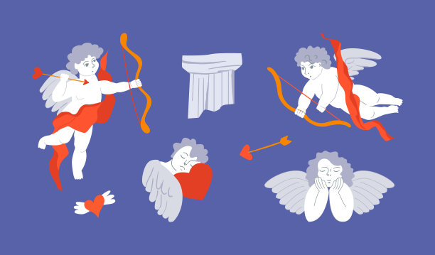 一套矢量古董文艺复兴爱神图片下载