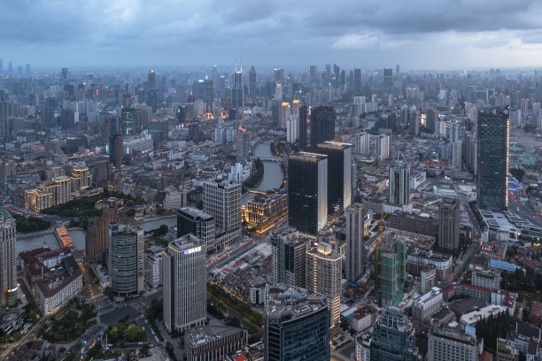 全景天际线中国上海的航拍照片图片下载