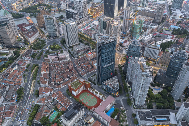 全景天际线中国上海的航拍照片图片下载