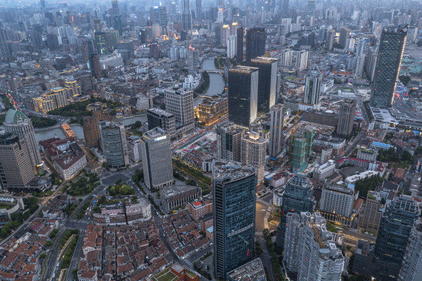 全景天际线中国上海的航拍照片图片下载