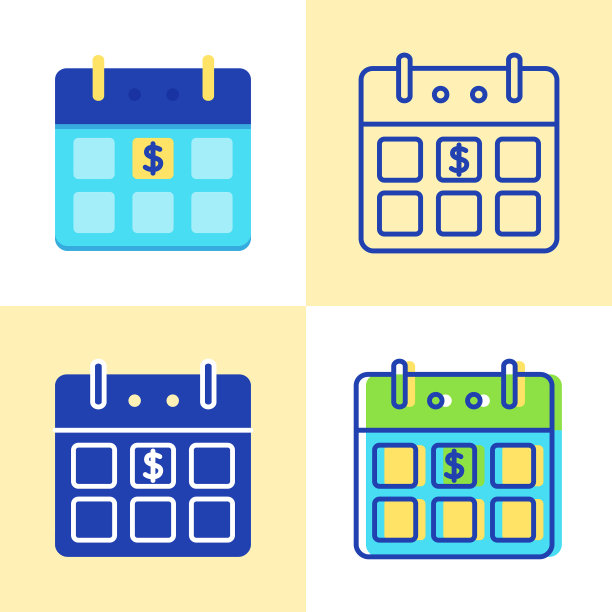 日历与美元符号图标设置在平面和图片下载