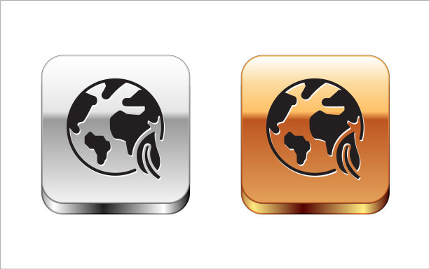 黑色地球和叶图标孤立在白色图片下载