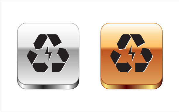 黑色电池与回收符号线图标图片下载