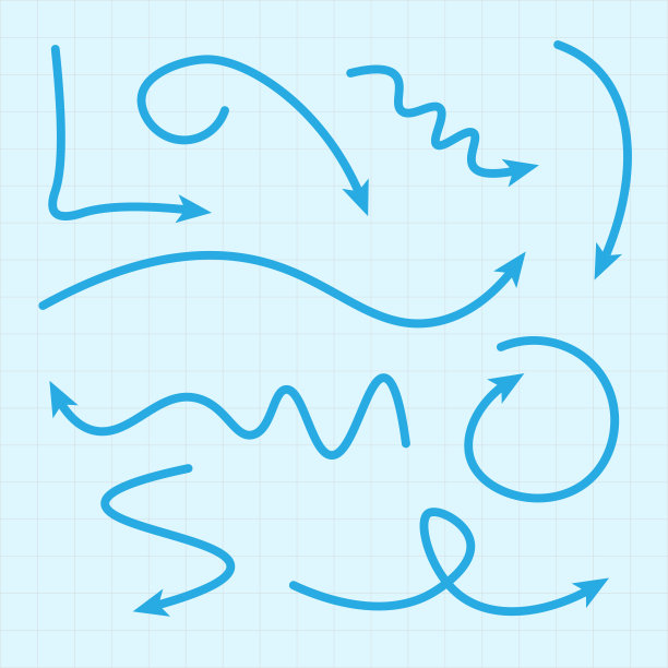 不同的箭头。方格背景上的标志和符号。图片下载