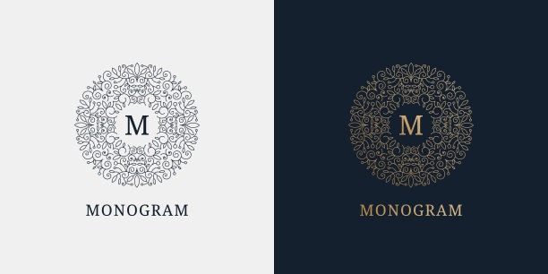 向量字母豪华线性标志，公司图标。采购产品装饰框架餐厅菜单，酒店，珠宝，时尚，标签，标志，旗帜，徽章。圆,圆的形状。图片下载