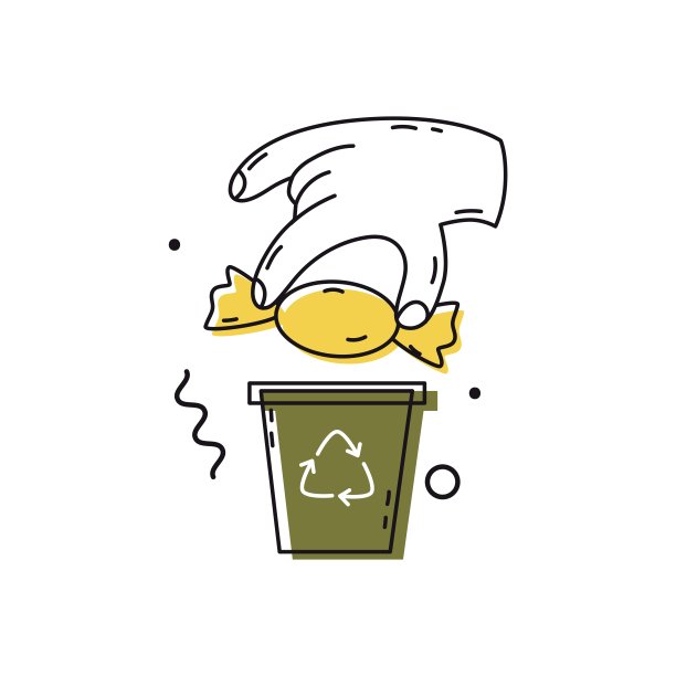 手把糖果扔进垃圾桶。快餐或健康食品的概念。选择正确的营养。拒绝甜食和垃圾食品。平面风格的矢量插图。孤立的元素。图片下载