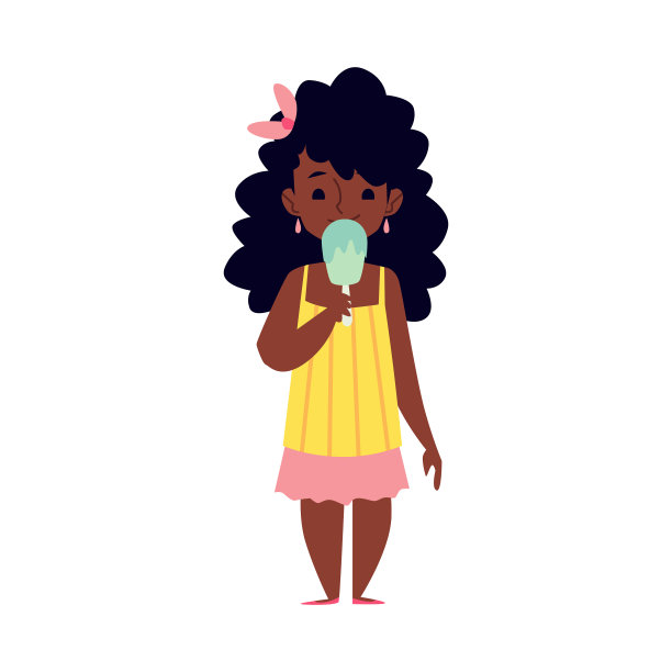 非裔美国女孩在吃扁冰淇淋图片下载