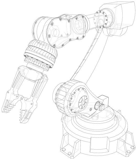 机械臂手隔离在白色技术线上图片下载