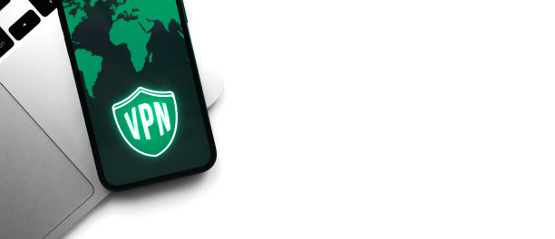 VPN的智能手机。虚拟专用网，匿名、安全、安全的手机上网。桌面横幅，技术背景照片图片下载