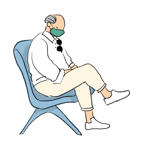 蒙面老人在机场睡觉等卡通手绘插图图片下载