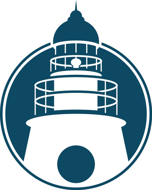 灯塔和月亮的剪影标志图标图片下载