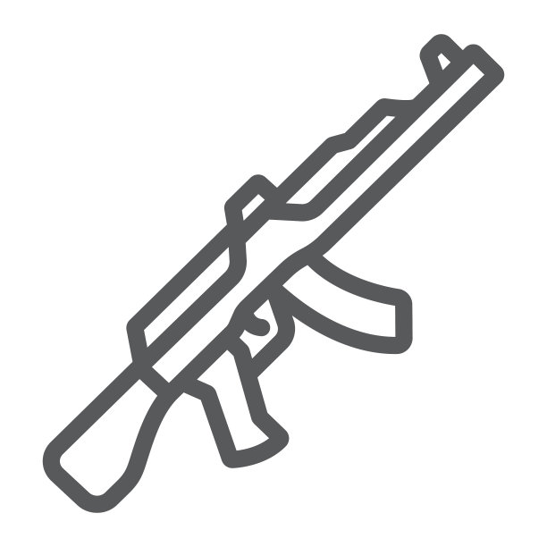 AK47步枪和军用枪械线性图标图片下载