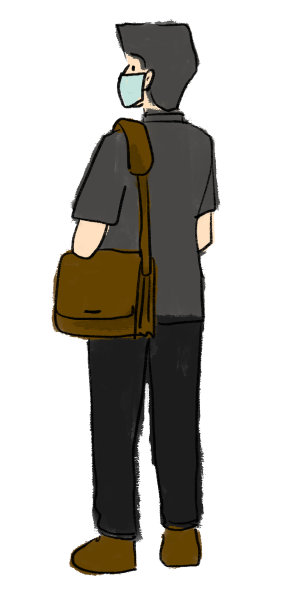 在机场戴电脑包的男子面具卡通手绘插图图片下载