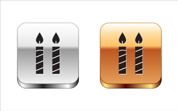 黑色生日蛋糕蜡烛图标孤立在白色图片下载