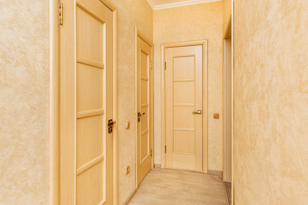 黄色公寓走廊与木门图片下载