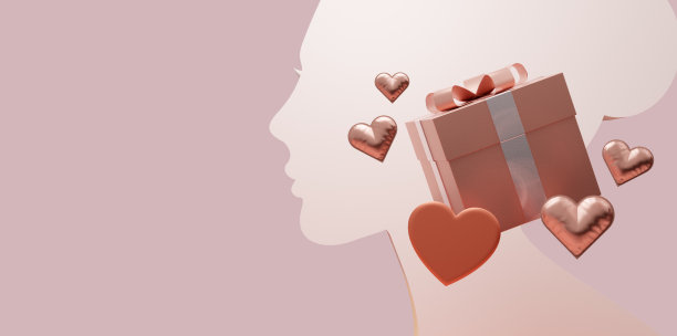 爱心和礼品盒。欣赏和爱的概念3D渲染图片下载