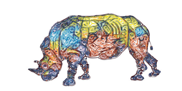 抽象的犀牛。涂鸦画。矢量彩色插图。孤立在白色背景。图片下载