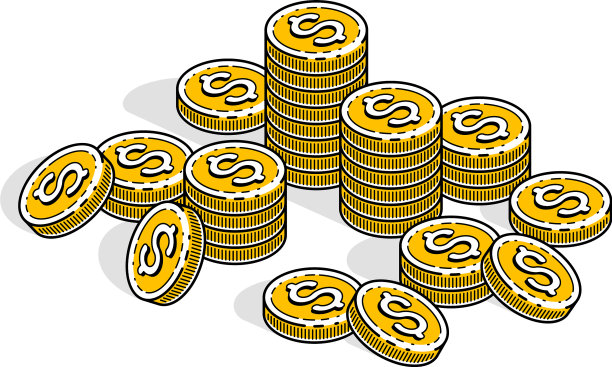 现金硬币堆叠在白色图片下载