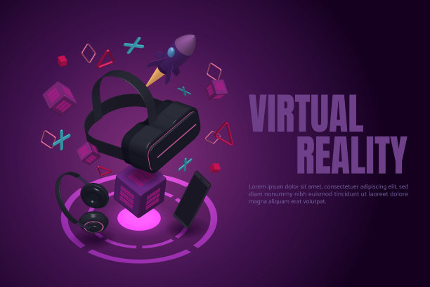 虚拟现实眼镜和智能手机，有漂浮物体的耳机。图片下载