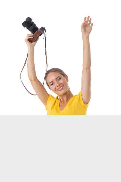 摄影师女孩与空白横幅图片下载