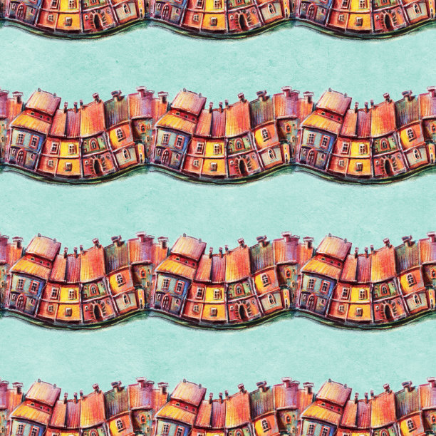 无缝图案与卡通房屋图片下载