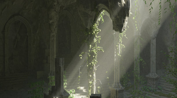 地下废弃寺庙孤立的白色背景3d插图图片下载