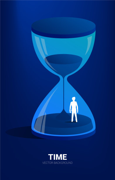 商人与沙钟站在一起的剪影。对办公室员工和工作时间的概念。图片下载