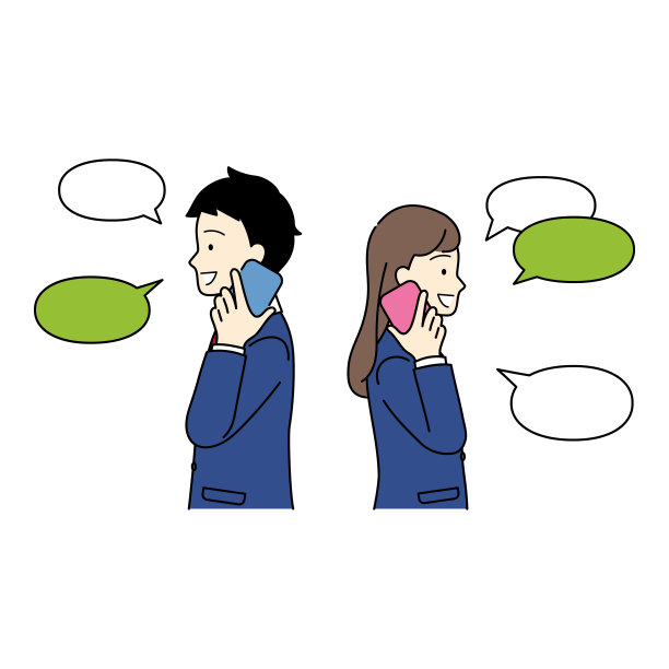 一对学生夫妇打电话时的上半身插图。图片下载
