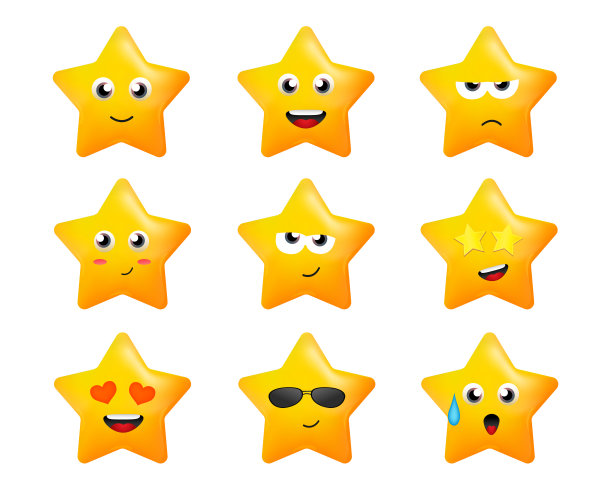 卡通明星的情感。儿童游戏的表情包。可爱的字符矢量插图图片下载