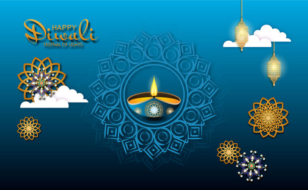 明信片印度排灯节的灯饰矢量图像图片下载
