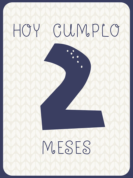 西班牙语的婴儿生日贺卡。今天我两个月大了。矢量插图单色柔和的颜色。图片下载