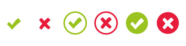 选中标记和x集图标。简单的web按钮。勾选标记和x或确认。圆的选中标记。图片下载