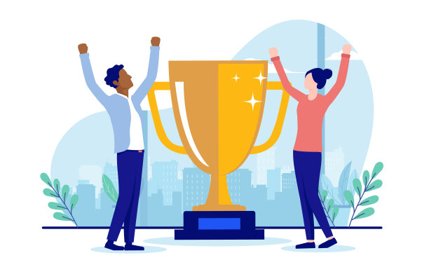 休闲商务人士和奖杯图片下载