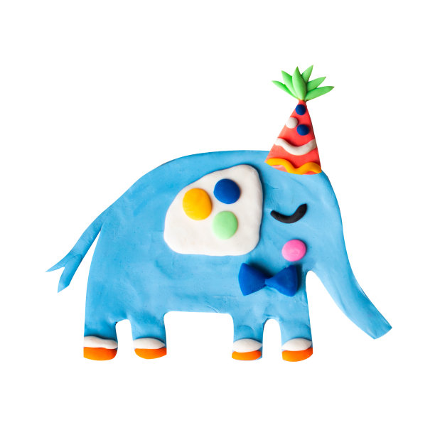 可爱的手工橡皮泥大象。婴儿淋浴快乐生日动物帽新生儿狩猎非洲苗圃动物。图片下载