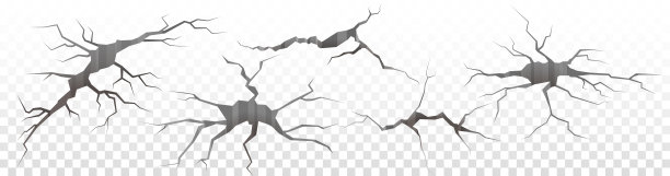 地表裂缝和地面裂缝，混凝土裂缝，从灾难俯视。逼真的3D洞在地面上。地震在陆地表面的破裂在白色背景上孤立。破碎的地面,墙图片下载