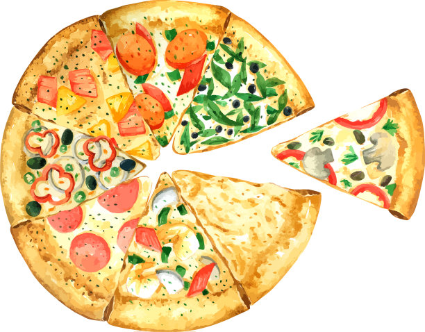 披萨系列手绘水彩图片下载