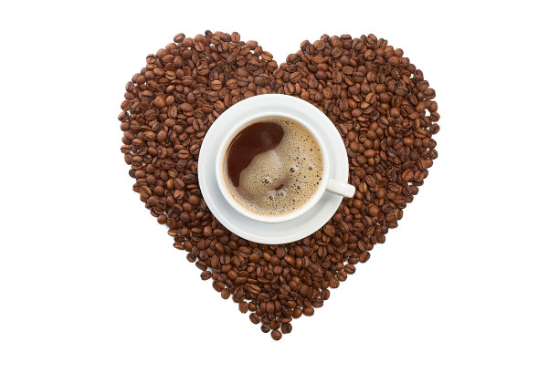 用咖啡豆做成的心形，配上咖啡粉图片下载