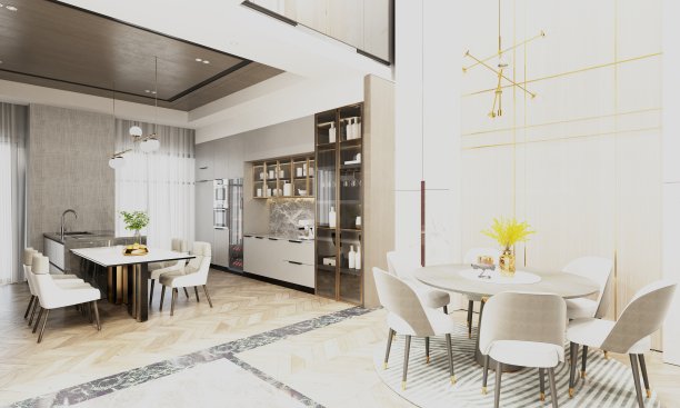 豪宅客厅3D渲染图片下载