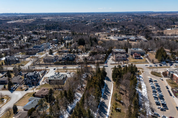 鸟瞰图克莱恩堡镇和伊斯灵顿大道，沃恩，加拿大图片下载