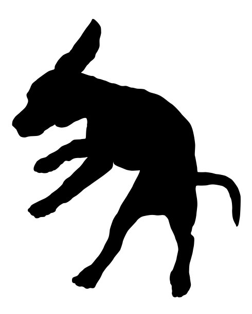 黑狗轮廓。跳跃的英国小猎犬小狗。宠物的动物。孤立在白色背景上。图片下载