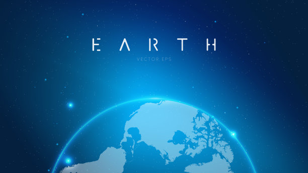 行星地图。世界地球矢量插图。蓝色的未来背景与行星地球。全球社交网络、互联网与科技主题图片下载