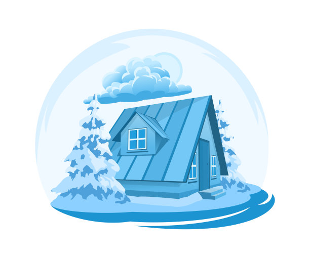 冬天的风景。树木环绕的房子图片下载