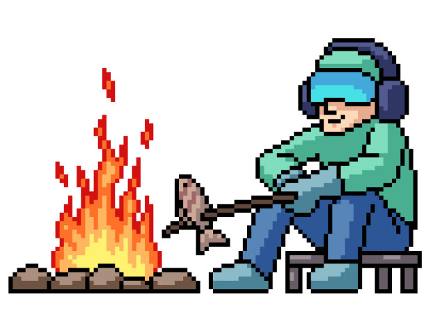 像素艺术人烤鱼图片下载