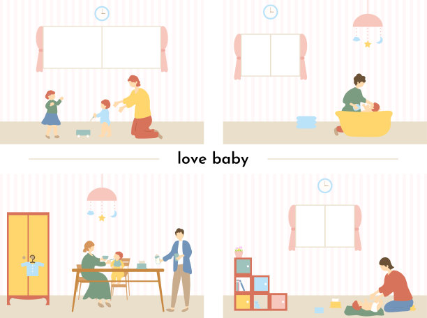 家庭和婴儿的插画素材图片下载