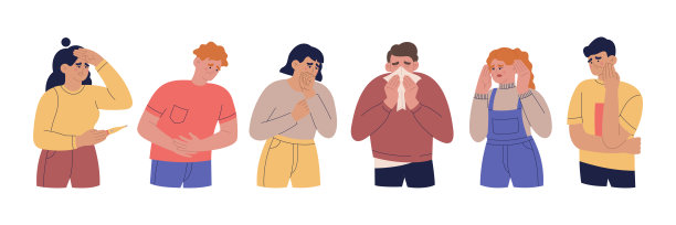 有不同疾病症状的人男女感冒、牙痛、胃痛、头痛图片下载