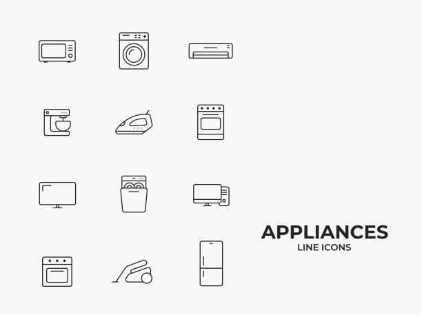 电器线路图标设置。家用电设备。孤立的矢量图图片下载